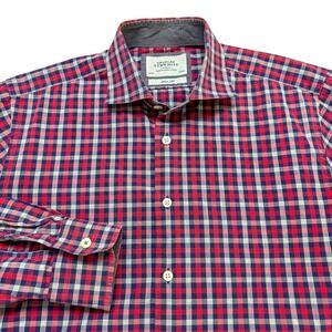 Charles Tyrwhitt Dress Shirt Men 16 34 Red Gingham Slim Fit Cotton Office Casual